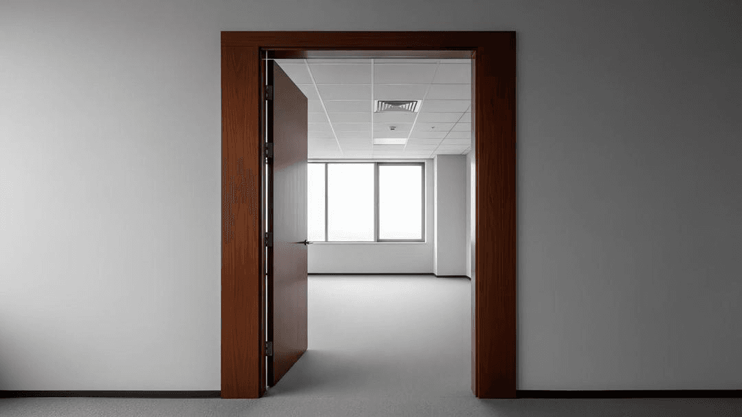 Porte en bois ouverte donnant sur une pièce lumineuse